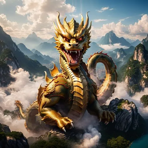 Dragonball ( Manga ,Anime Serien )
Der Drache Sheng Long
Ein sehr großer Chinesischer Drache um den die 7 Dragonballs schweben,golden dragon,chinese dragon,dragon li,dragon of earth,painted dragon,dra