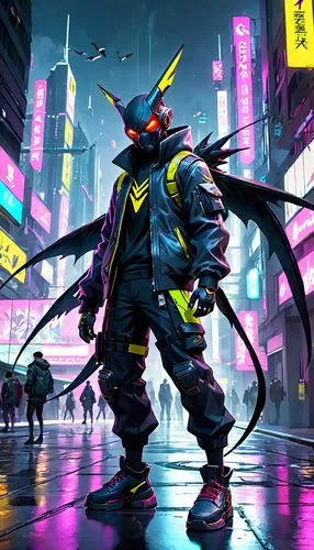 cyberpunk,cyber,samurai,futuristic,electro,color rat,neon arrows,80's design,shinjuku,dystopian,neon,hk,dystopia,kryptarum-the bumble bee,mecha,scifi,jackal,80s,enforcer,samurai fighter,Anime,Anime,General