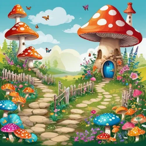 mushroom landscape,fairy village,fairy world,fairy forest,mushroom island,children's background,toadstools,fairy house,mushrooming,wonderland,vegetables landscape,children's fairy tale,enchanted forest,umbrella mushrooms,clove garden,toadstool,background with stones,cartoon video game background,fairy chimney,lingzhi mushroom,Unique,Design,Infographics