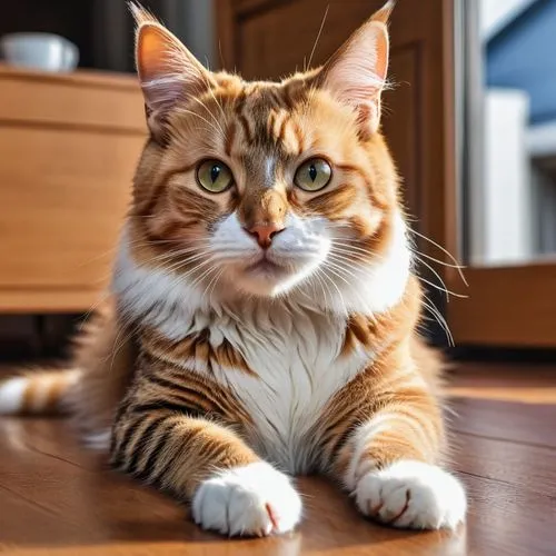 cat,an orange and white cat on the floor looking at the camera,orange tabby cat,orange tabby,red tabby,ginger cat,red whiskered bulbull,bengal,bengal cat,felo,british longhair cat,siberian cat,tora,ma