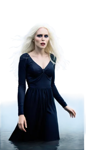 Female banshee, pale skin, long white hair, glowing eyes, eerie screams, dark mist surrounding, tattered black dress, bare feet, standing, full moonlight, foggy atmosphere, cinematic lighting, shallow