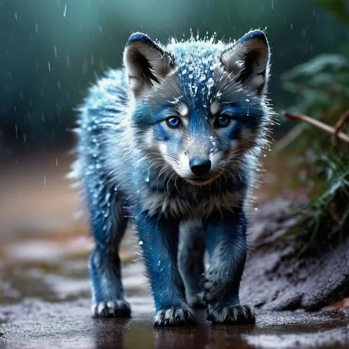 fox in the rain,jayfeather,south american gray fox,cute fox,blue eye,arctic fox,Photography,Black and white photography,Black and White Photography 07