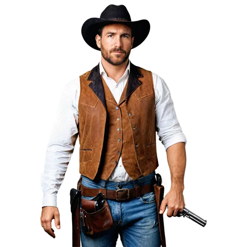 Gunshot sound effect, dark misty atmosphere, spot light, old western style, rugged cowboy, worn leather boots, holster on thigh, revolver in hand, intense facial expression, sweat droplets on forehead