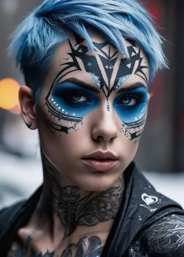 punk,tattoo girl,bluejay,punk design,cyberpunk,blue jay,blue enchantress,face paint,blue tiger,catwoman,avatar,streampunk,mean bluish,cyborg,indigo,blue peacock,valerian,greta oto,blu,blue angel fish,Conceptual Art,Graffiti Art,Graffiti Art 01