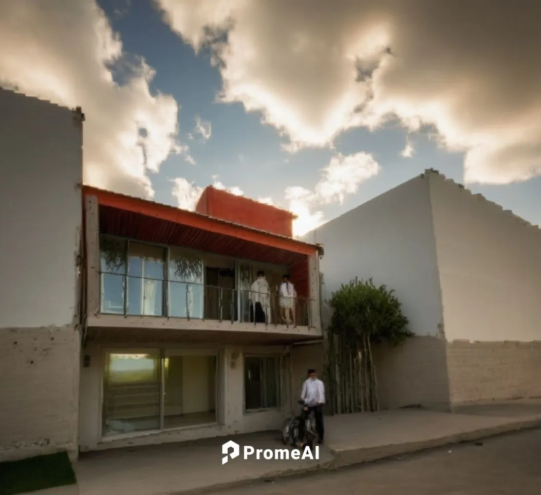 The minimalist style house made of glass and steel and featuring a vibrant painting of the City of Red Square. The house exudes a unique blend of colors, with the iconic colors of Mexican architecture