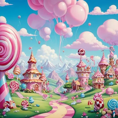 candyland,fairy world,fairyland,munchkinland,fairy village,sweetland,Illustration,Abstract Fantasy,Abstract Fantasy 11