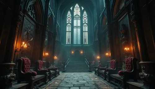 hall of the fallen,haunted cathedral,the throne,throne,gothic church,sanctuary,cathedral,ornate room,empty interior,sanctum,aisle,labyrinthian,crypt,nidaros cathedral,ecclesiatical,sacristy,cathedra,interiors,hallway,castlevania,Photography,General,Realistic