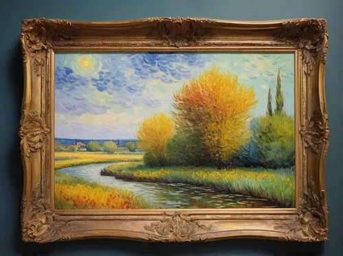 post impressionist,post impressionism,autumn landscape,meadow in pastel,small landscape,meadow landscape,round autumn frame,autumn frame,salt meadow landscape,decorative frame,river landscape,rural landscape,mirror in the meadow,copper frame,landscape background,fall landscape,yellow grass,botanical square frame,fall picture frame,wood frame,Art,Classical Oil Painting,Classical Oil Painting 17