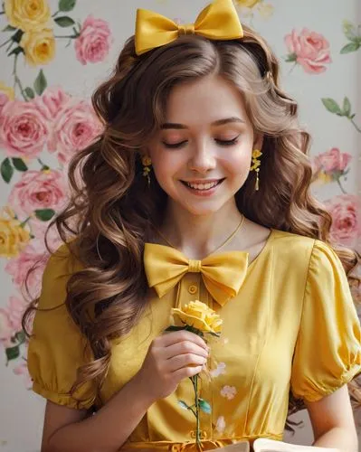 yellow rose background,beautiful girl with flowers,girl in flowers,little girl dresses,yellow background,doll dress,Photography,Documentary Photography,Documentary Photography 16