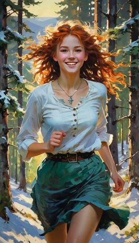 girl with tree,pam trees,christmas woman,spruce-fir forest,winter background,snow scene,little girl in wind,oil painting,coniferous forest,forest background,christmas snowy background,falling on leaves,eskimo,coniferous,fir trees,birch forest,painting technique,oil painting on canvas,young woman,birch alley,Illustration,American Style,American Style 14