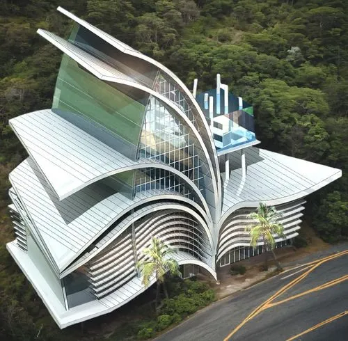 futuristic art museum,futuristic architecture,shenzhen vocational college,eco hotel,modern architecture,eco-construction,hongdan center,modern building,universiti malaysia sabah,school design,multistoreyed,archidaily,arhitecture,contemporary,3d rendering,building valley,folding roof,new building,aqua studio,niterói