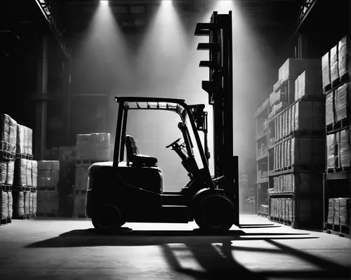 Describe a powerful and efficient fork truck in a busy warehouse.,fork lift,forklift truck,forklift,warehouseman,fork truck,warehouse,danger overhead crane,logistic,forklift piler,loading dock,freight