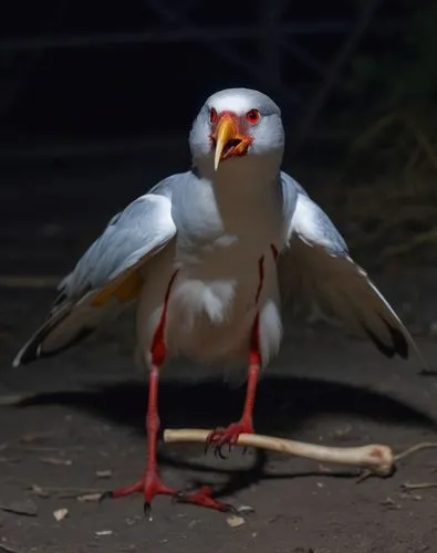 a bloody bird, eating a bone, at night, in an abandoned zoo, red eyes.
,a white and red bird with yellow beak sitting on a stick,cockatoo,cacatua moluccensis,megapode,cacatua,kagu,moluccan cockatoo,Ph