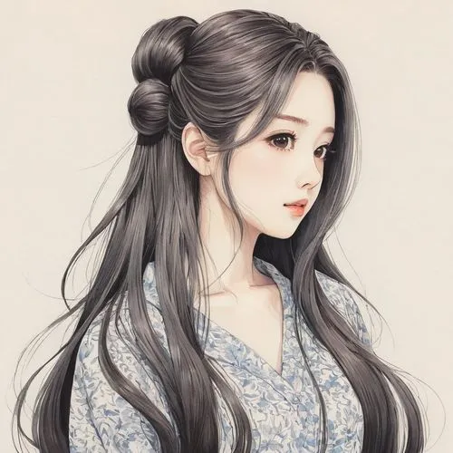 oriental longhair,ao dai,hanbok,long-haired hihuahua,junshan yinzhen,oriental girl,oriental princess,songpyeon,chinese art,wuchang,fluttering hair,sujeonggwa,long hair,xuan lian,baozi,white blossom,hwachae,xiangwei,rou jia mo,hong,Illustration,Japanese style,Japanese Style 09