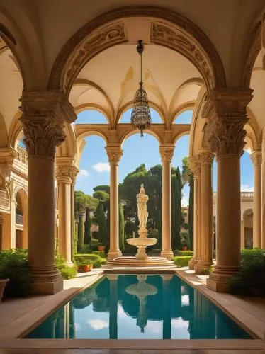 alhambra,villa cortine palace,dorne,marble palace,orangerie,cortile,water palace,cloistered,loggia,monastero,thermes,courtyard,spa water fountain,inside courtyard,amanresorts,alcazar of seville,palladianism,mamounia,decorative fountains,luxury property,Illustration,Vector,Vector 05