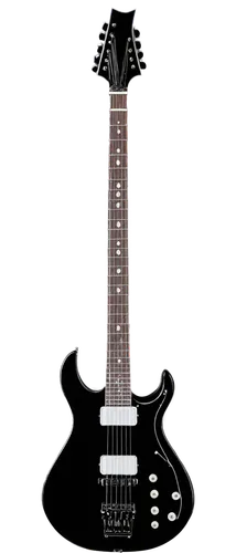 Electric guitar, outlined, solo, detailed contours, metallic body, glossy finish, six strings, tuning pegs, pickups, bridge, whammy bar, fretboard, knobs, strap pins, shiny metal hardware, dynamic pos