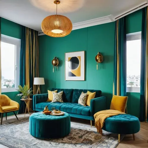 mahdavi,turquoise leather,turquoise wool,color turquoise,sitting room,apartment lounge,Photography,General,Realistic