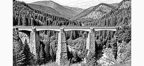 sweeping viaduct,viaduct,scenic bridge,viaducts,mountain highway,trestle,coquihalla,railroad bridge,mountain pass,chmarossky viaduct,hangman's bridge,woodring,cool woodblock images,jarbidge,highway bridge,colorado riverway bridge,woodblock prints,road bridge,suspension bridge,upslope,Design Sketch,Design Sketch,Black and white Comic