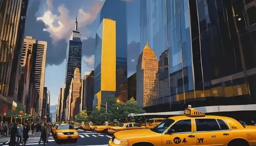 new york taxi,world digital painting,city scape,cityscapes,taxicabs,yellow taxi,taxi cab,taxicab,skyscrapers,new york,newyork,cityscape,manhattan,digital painting,tall buildings,new york streets,chrysler building,taxis,cityzen,yellow car,Conceptual Art,Oil color,Oil Color 13