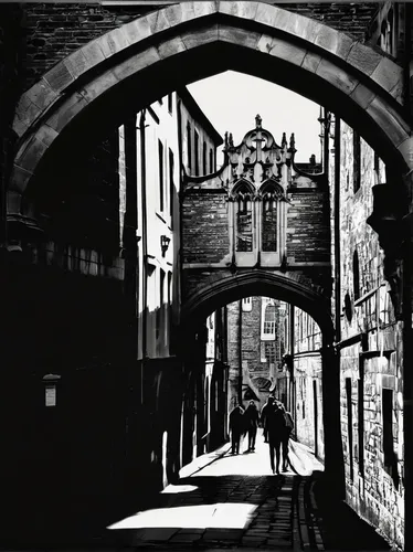 archway,eastgate street chester,york,trinity college,oxford,lovat lane,gateway,thoroughfare,pointed arch,old linden alley,portcullis,old street,alleyway,blackandwhitephotography,city gate,iron gate,townscape,london bridge,monochrome photography,medieval street,Illustration,Black and White,Black and White 31