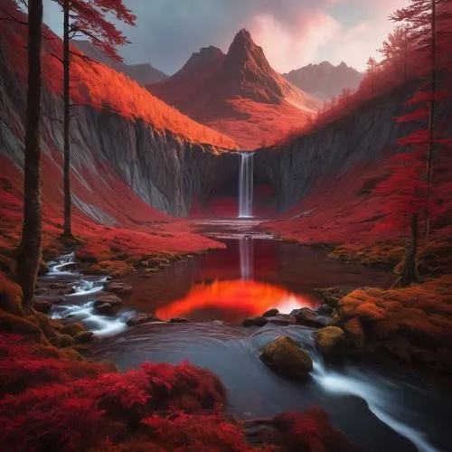 fantasy landscape,landscape red,fantasy picture,mountain landscape,nature wallpaper,beautiful landscape,Photography,Documentary Photography,Documentary Photography 38