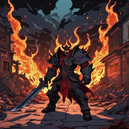 surtr,berserker,tengen,fire background,surtur,gurren,Illustration,Japanese style,Japanese Style 07