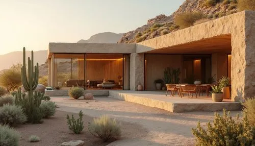 dunes house,amanresorts,mid century house,3d rendering,desert landscape,silverleaf,xeriscaping,mid century modern,desert desert landscape,the desert,desert plant,sonoran desert,house in the mountains,stone desert,palm springs,renders,render,rhyolite,desert plants,dune ridge,Photography,General,Realistic