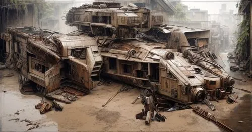 destroyed city,post apocalyptic,mud village,post-apocalyptic landscape,slum,scrapyard,post-apocalypse,lost place,ruin,demolition,scrap collector,scrap truck,dilapidated,destroyed houses,kowloon city,scrap yard,excavation,wreckage,slums,scrap car