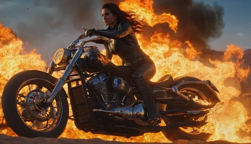 The sex female character Ghost Rider black horse fire  in the sky,burnout fire,harley-davidson,black motorcycle,biker,harley davidson,heavy motorcycle,burning man,motorcycling,motorcycle drag racing,m