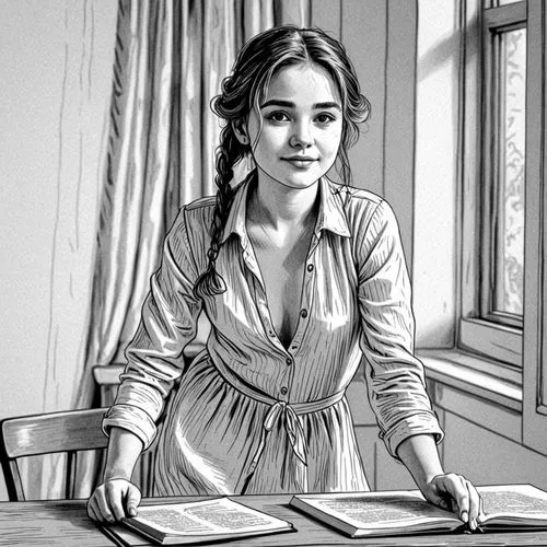 fantine,northanger,girl studying,cosette,pemberley,liesel,miniaturist,eponine,hande,girl drawing,hypatia,chambermaid,proprietress,lalaurie,clementine,schoolmistress,book illustration,anne,maidservant,