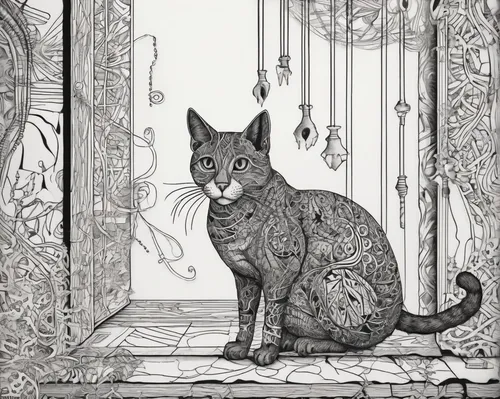 cat line art,drawing cat,coloring page,line art animals,line art animal,hand-drawn illustration,book illustration,chartreux,vintage cat,russian blue,art nouveau,coloring pages,gray cat,cat frame,art nouveau design,domestic cat,pet portrait,felidae,egyptian mau,the cat,Illustration,Black and White,Black and White 11