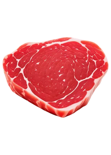 Raw meat, freshly cut, juicy surface, red flesh, white fat, detailed texture, studio lighting, macro shot, shallow depth of field, high contrast, realistic rendering, solitary object, centered composi