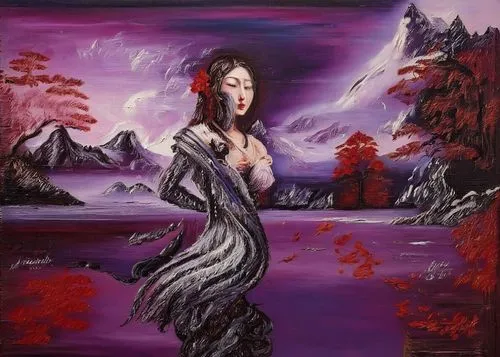 Passion Sexy Painting ,Naked Woman  Abstract Body Art Oil Painting,a painting of a woman in black and purple,cailleach,sirenia,fantasy art,fantasy picture,la violetta,hisako,Illustration,Abstract Fant