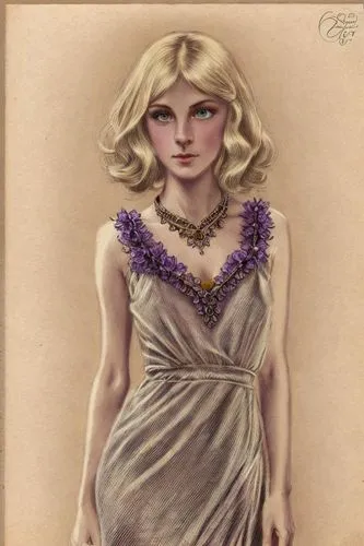 la violetta,violet head elf,marylyn monroe - female,rapunzel,1920s,art deco woman,veil purple,vintage drawing,pearl necklace,mauve,1920's,1920's retro,vintage woman,vintage angel,purple dress,fantasy woman,vintage lavender background,amethyst,violet,fantasy portrait,Art sketch,Art sketch,Traditional