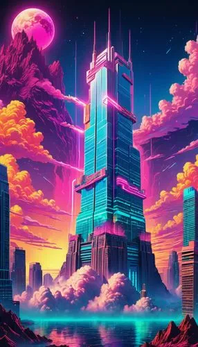 skyscraper,cybercity,fantasy city,futuristic landscape,skyscraping,skycraper,Conceptual Art,Sci-Fi,Sci-Fi 28