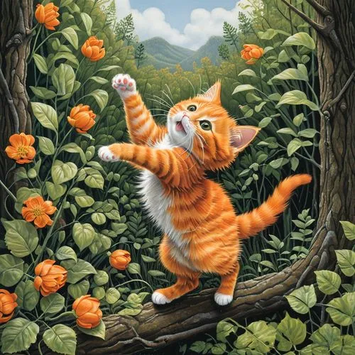 orange tabby cat,orange tabby,felo,ginger cat,felino,kittelsen,Illustration,Realistic Fantasy,Realistic Fantasy 11