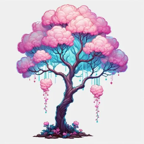 flourishing tree,cherry blossom tree,blossom tree,painted tree,sakura tree,isolated tree,Illustration,Abstract Fantasy,Abstract Fantasy 11