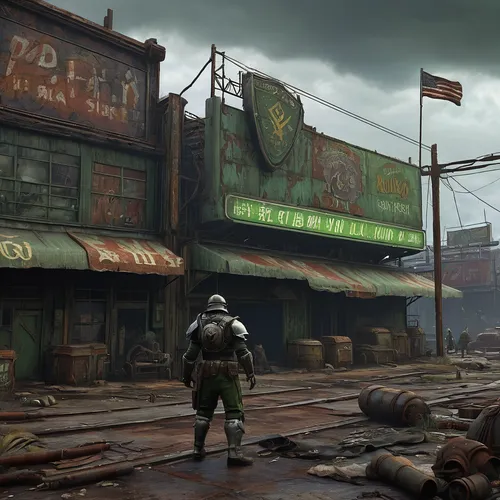 fallout4,fallout,fresh fallout,wasteland,fallout shelter,post apocalyptic,junkyard,refinery,salvage yard,gunkanjima,industries,factories,ship yard,scrapyard,post-apocalyptic landscape,the market,shipyard,butcher shop,ghost town,flea market,Illustration,Paper based,Paper Based 15