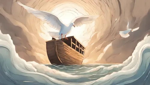 the ark,church painting,empty tomb,phoenix boat,heaven gate,sea swallow,god of the sea,salt and light,adrift,noah's ark,dove of peace,migratory,holy spirit,world digital painting,heavenly ladder,migra