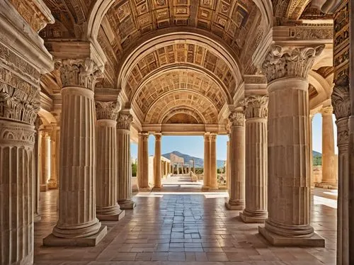 celsus library,peristyle,colonnades,marble palace,colonnade,baalbek,umayyad palace,capitolium,portico,columns,palmyra,petra,pillars,jerash,yerlikaya,palermo,umayyad,el djem,dolmabahce,porticos,Illustration,Abstract Fantasy,Abstract Fantasy 11