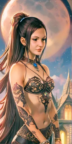 fantasy art,celtic queen,warrior woman,female warrior,sorceress,oriental princess,zodiac sign libra,fantasy woman,fantasy picture,belly dance,fae,the enchantress,fantasy portrait,rem in arabian nights,dark elf,arabian,tattoo girl,elven,priestess,yi sun sin