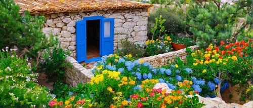 miniature house,fairy door,garden door,cottage garden,provence,sicily window,greek island,blue door,flower boxes,garden shed,garden decor,garden decoration,fairy house,greek islands,small house,provencal life,fairy village,little house,climbing garden,garden sculpture,Conceptual Art,Fantasy,Fantasy 13