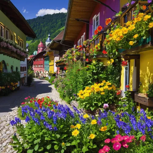 alpine village,austria,the valley of flowers,franconian switzerland,southeast switzerland,eastern switzerland,mountain village,switzerland,canton of glarus,appenzell,bernese oberland,alpine flowers,thun,south tyrol,grindelwald,triberg,half-timbered houses,escher village,zermatt,tyrol,Art,Classical Oil Painting,Classical Oil Painting 23