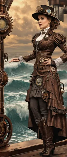 steampunk,steampunk gears,sea fantasy,the sea maid,brown sailor,clockmaker,ships wheel,caravel,seafaring,seafarer,galleon ship,galleon,pirate treasure,maelstrom,digital compositing,image manipulation,pirate,key-hole captain,kantai collection sailor,sea sailing ship,Conceptual Art,Fantasy,Fantasy 25