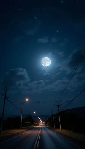 night highway,night sky,nightsky,the night sky,moonlit night,clear night,highway lights,empty road,nocturne,street lights,cloudstreet,the road,moon car,big moon,ufo intercept,streetlights,moon night,hanging moon,street light,moonlit