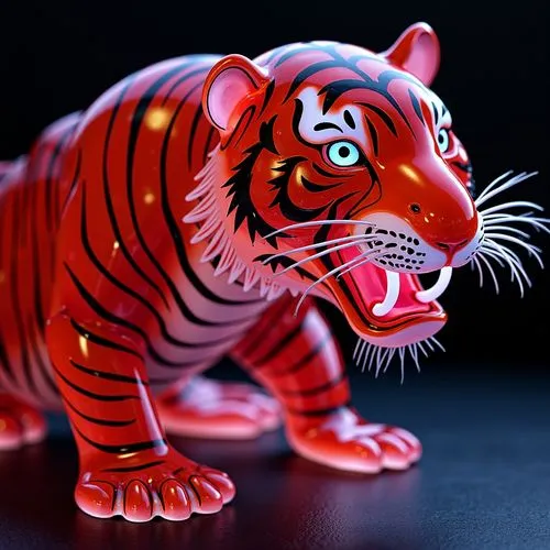 Murano Glass Art. Close-up. sabre-toothed tiger. Medium shot. Italian Murano Glass art style. Bold, bright, and colorful typography. Vivid reds and pinks with dynamic shadows. Best quality, vibrant, h