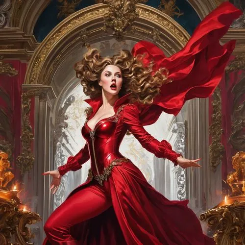 scarlet witch,lady in red,queen of hearts,red gown,red,man in red dress,red coat,baroque angel,red cape,shades of red,vampire lady,vampire woman,red russian,red tunic,maraschino,sorceress,the carnival of venice,ruby red,cg artwork,silk red,Art,Classical Oil Painting,Classical Oil Painting 01