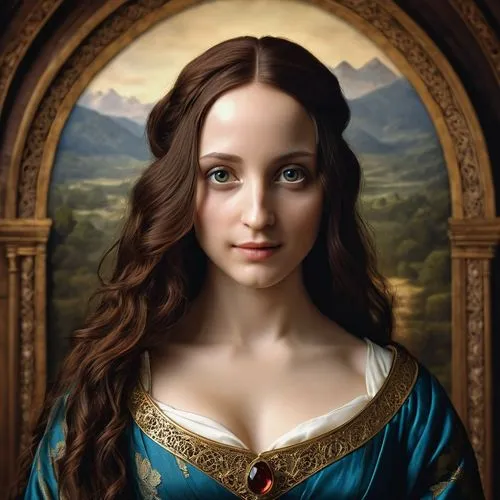 mona lisa,fantasy portrait,the mona lisa,portrait of a girl,romantic portrait,gothic portrait,mystical portrait of a girl,leonardo da vinci,portrait of a woman,vinci,portrait of christi,girl portrait,fantasy art,portrait background,world digital painting,cepora judith,artistic portrait,victorian lady,renaissance,girl with a pearl earring,Photography,Artistic Photography,Artistic Photography 14