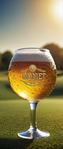 Beer logo, golden color, circular shape, 3D effect, shiny metal texture, golf theme, ball and tee illustration, simple lines, bold font, modern style, luxurious feel, dim lighting, close-up shot, fore