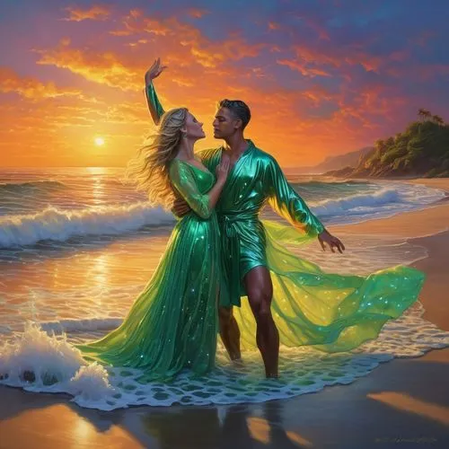 riverdance,dancing couple,kizomba,emerald sea,pasodoble,dancesport,Illustration,Realistic Fantasy,Realistic Fantasy 22